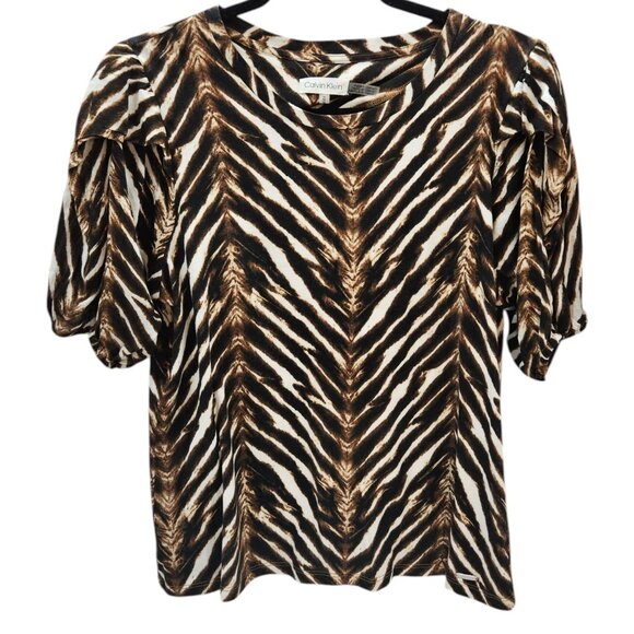 Calvin Klein Women's Animal Print Puff Sleeve Blouse Top Size Medium - Picture 1 of 10